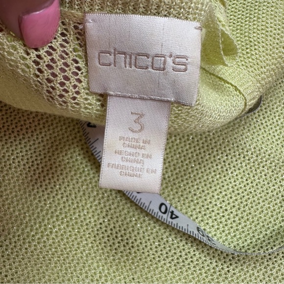 Chico's open Knit sweater Top pull over sz 3 (XL 16) chartreuse yellow green - Picture 6 of 10
